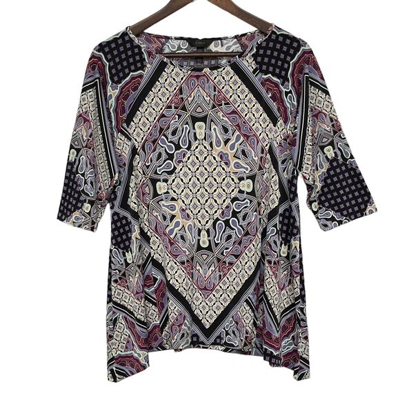 Soma Intimates Top Women Size S Multicolor Geometric Boho‎ Raglan 3/4 Sleeve - Picture 1 of 10